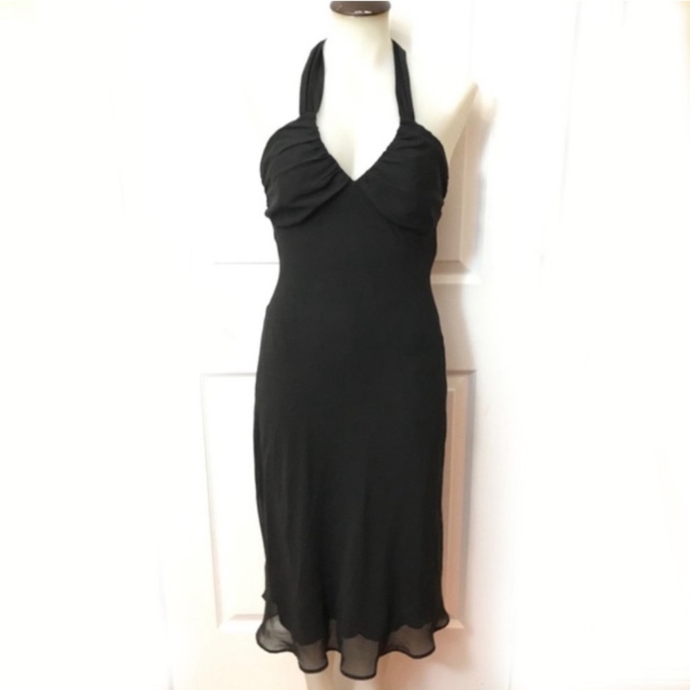 ESPRIT ~ Lined Black Chifon Halter Dress ~ Size 8 (Small)